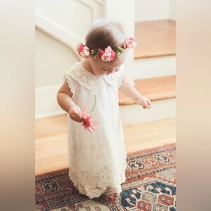 Ivory pearl lace flower girl dress